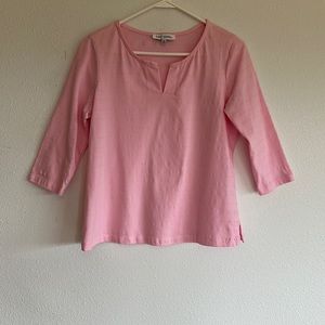 Pink Poly/Cotton 3/4 Sleeve T-Shirt Style with Textured Fabric.